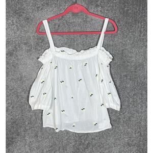 Dorothy Perkins Cold Shoulder Daisy Floral Top Womens Size‎ 14 White Cotton